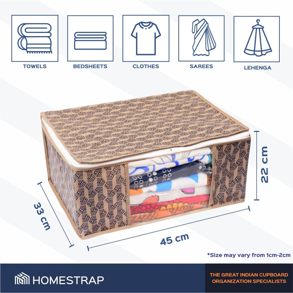 Homestrap Set of 6 Non-Woven Printed Saree Cover/Cloth Storage/Wardrobe Organizer For Clothes with Transparent Window (Grey)(Shark Tank Featured) 45cmx33cmx22cm