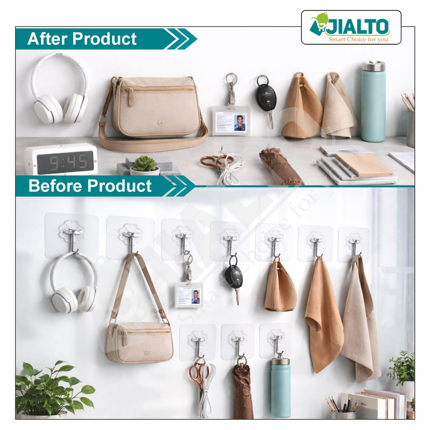 JIALTO Wall Hooks for Hanging Strong, Adhesive Hooks for Wall Heavy Duty, Wall hangings, Kitchen Accessories Items, Sticky Photo Frame Hangers (Pack of 20, Nail Hook)