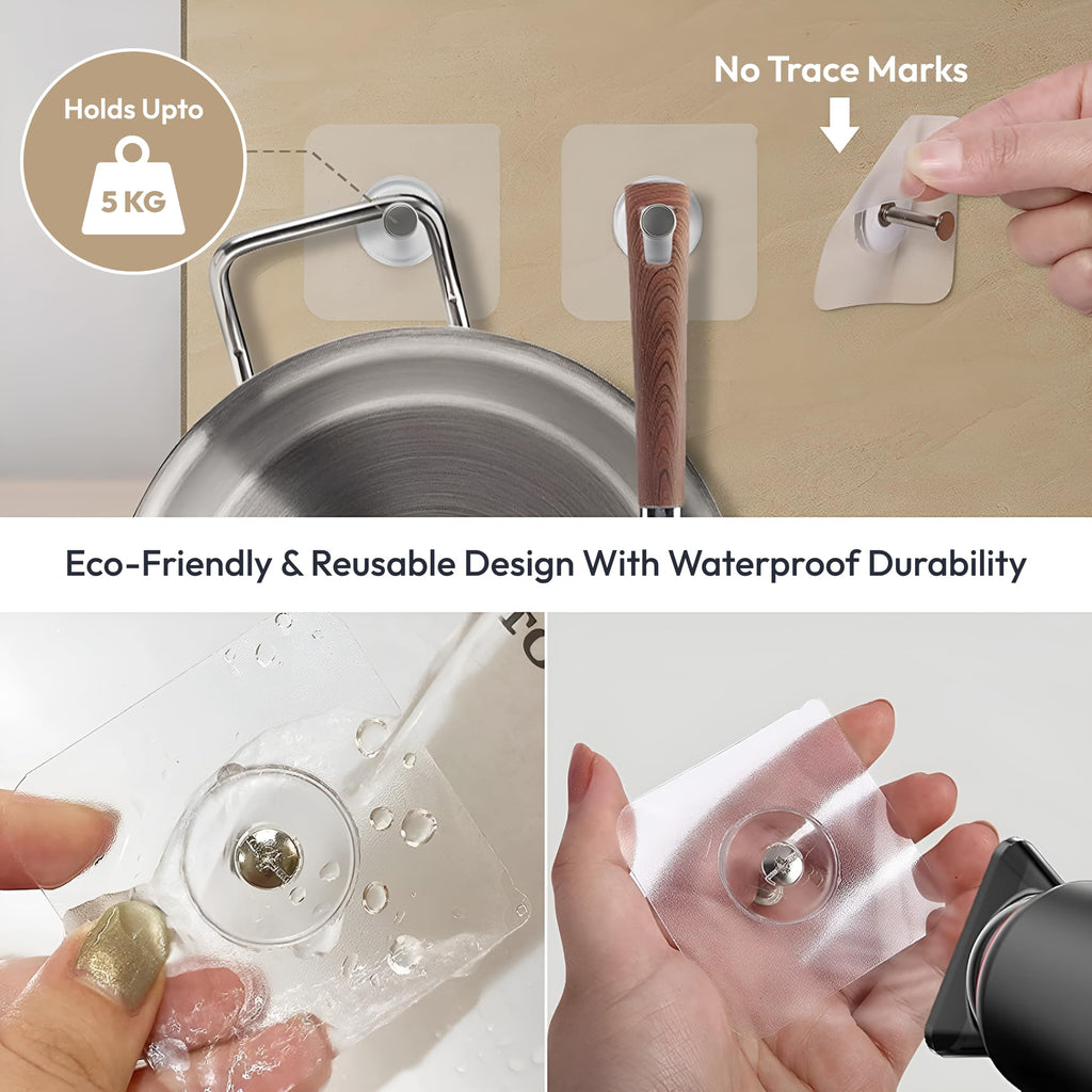 Zulaxy Wall Hanger Hooks for Hanging Clothes Home Kitchen Office Bathroom Bedroom Door, 2 Pack Self Adhesive Strong Hanger Hooks (6 Hooks Hanger, Transparent)
