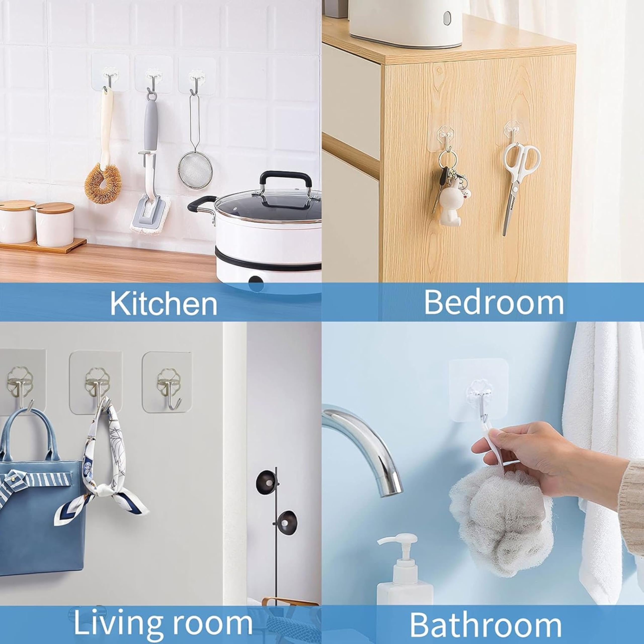 Zulaxy Wall Hanger Hooks for Hanging Clothes Home Kitchen Office Bathroom Bedroom Door, 2 Pack Self Adhesive Strong Hanger Hooks (6 Hooks Hanger, Transparent)