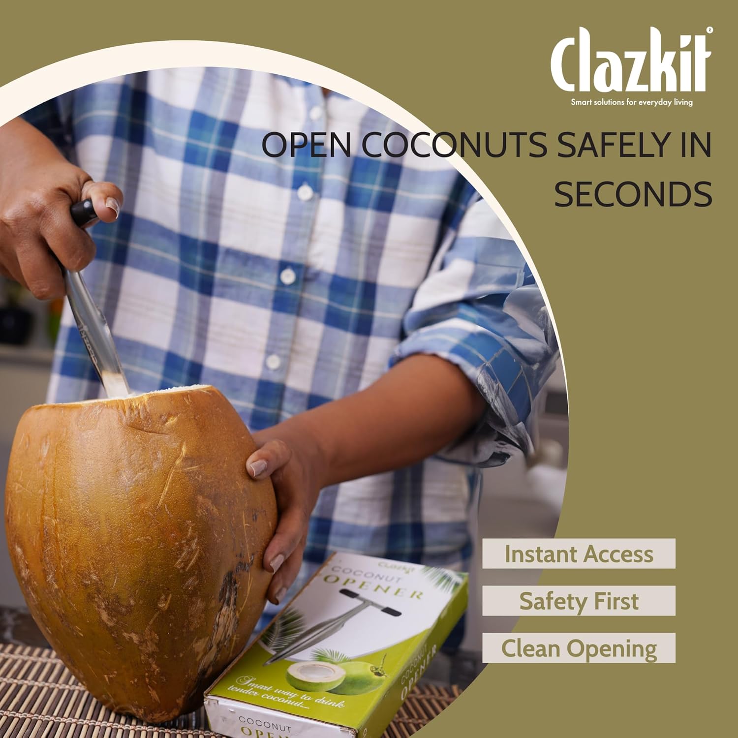 Clazkit Stainless Steel Coconut Opener Tool, Coconut Driller, Coconut Opener Machine, Coconut Opener Knife, Coconut Water Opener- (Pack- 1)