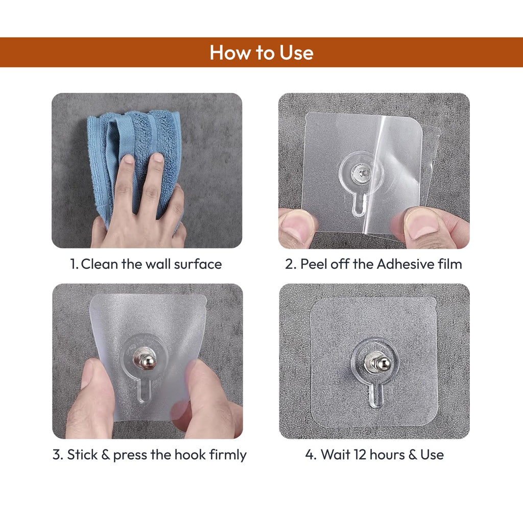Zulaxy Wall Hanger Hooks for Hanging Clothes Home Kitchen Office Bathroom Bedroom Door, 2 Pack Self Adhesive Strong Hanger Hooks (6 Hooks Hanger, Transparent)