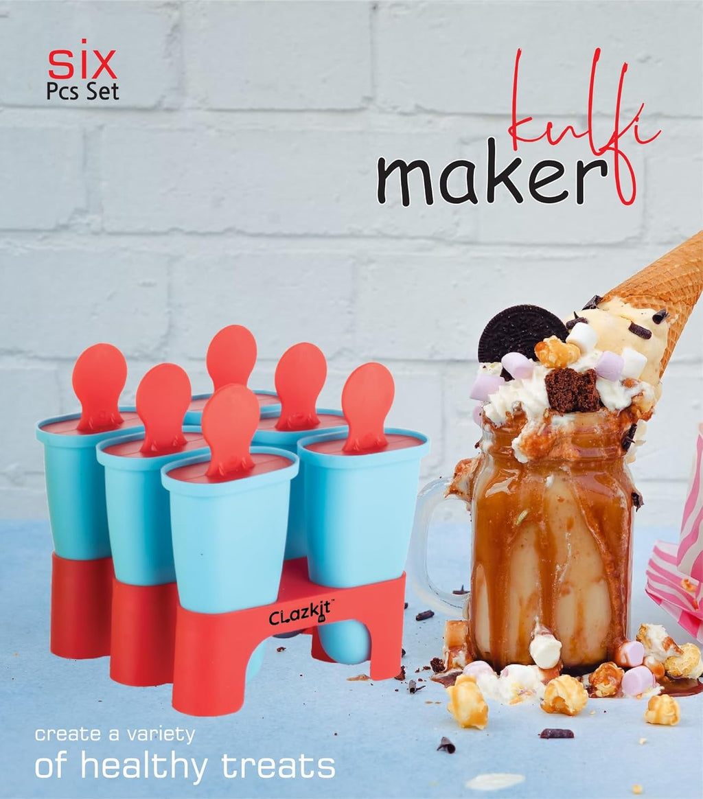 Clazkit Set of 6 Plastic Reusable Ice Pop Makers, Homemade Popsicle/Frozen Ice Cream/Kulfi Candy for Children & Adults - Multicolor, 11.4 x 11.9 x 14.1 cm