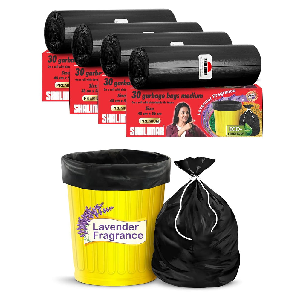 Shalimar Premium (Lavender Fragrance) Scented Garbage Bags | Medium 19 X 21 Inches | 120 Bags (30 Bags X 4 Rolls) | Dustbin Bag/Trash Bag | (Black) - Perforated Box for Easy Dispensing