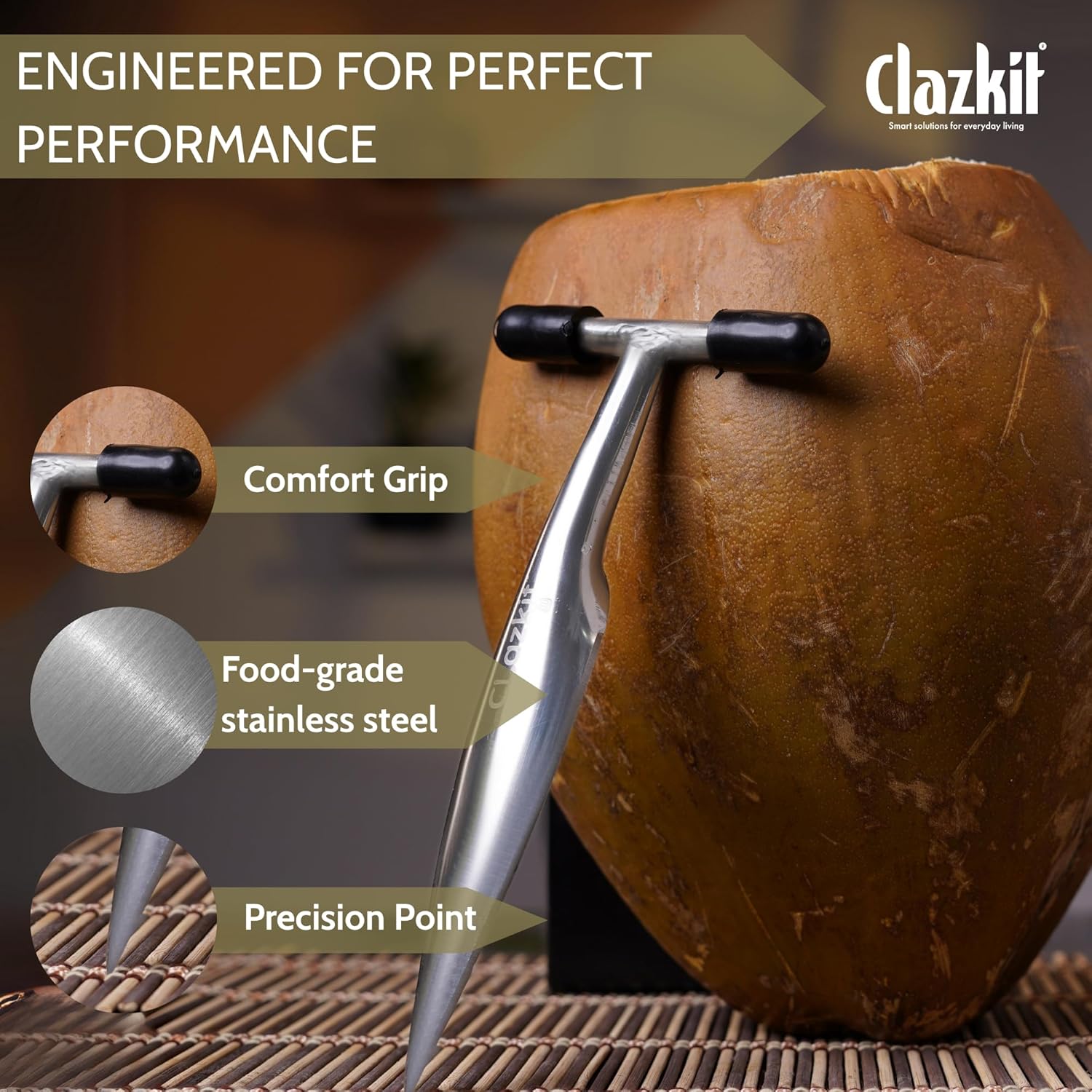 Clazkit Stainless Steel Coconut Opener Tool, Coconut Driller, Coconut Opener Machine, Coconut Opener Knife, Coconut Water Opener- (Pack- 1)