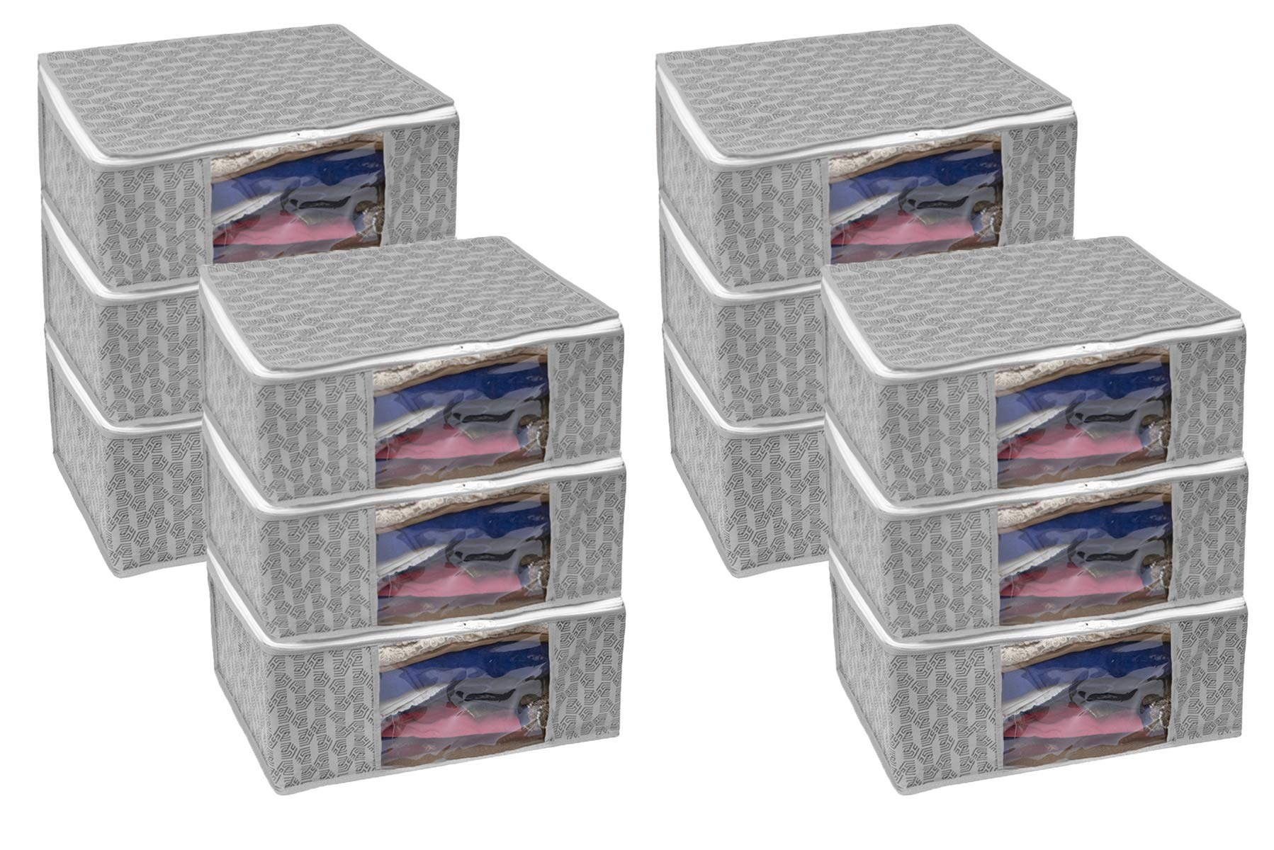 Homestrap Set of 6 Non-Woven Printed Saree Cover/Cloth Storage/Wardrobe Organizer For Clothes with Transparent Window (Grey)(Shark Tank Featured) 45cmx33cmx22cm