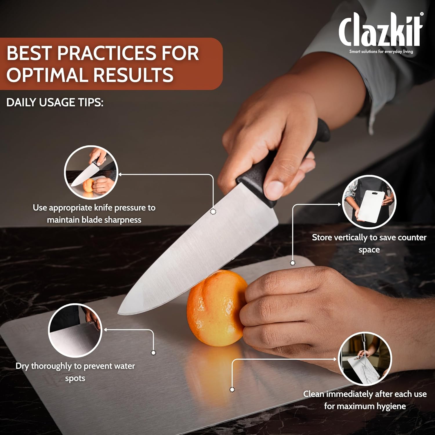 Clazkit Stainless Steel Chopping Board Vegetable,Fruit Cutting, Kneeding, Cake Prep, Heavy Duty Chopping-Board (Size 31.8CM X 21CM)