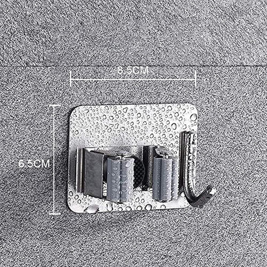 JIALTO 2 Pieces Stainless Steel Broom Holder with Hook - Wall-Mounted Adhesive Waterproof Rustproof Heavy Duty Broom and Mop Stick Holder for Home, Kitchen,