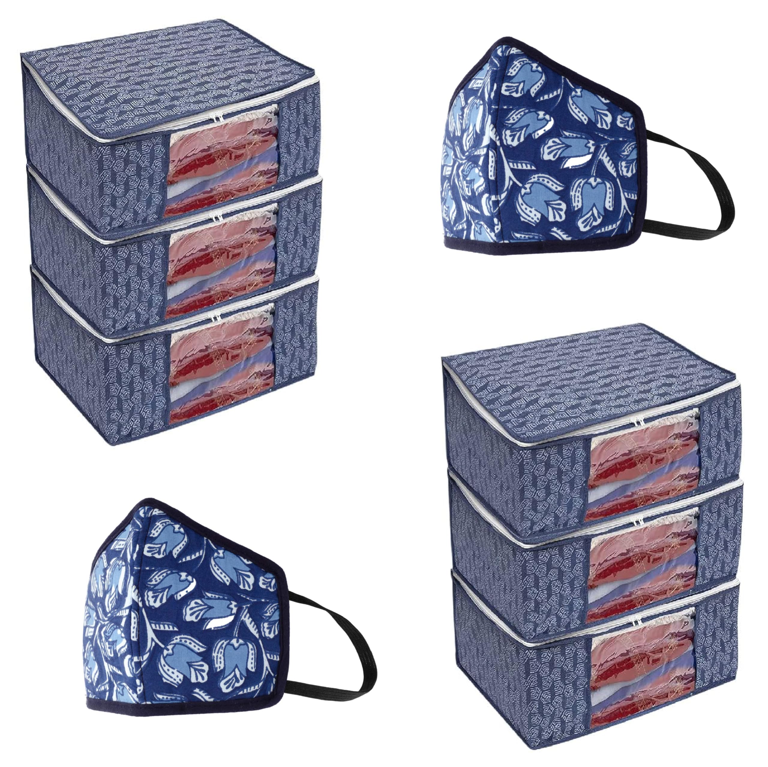 Homestrap Set of 6 Non-Woven Printed Saree Cover/Cloth Storage/Wardrobe Organizer For Clothes with Transparent Window (Grey)(Shark Tank Featured) 45cmx33cmx22cm